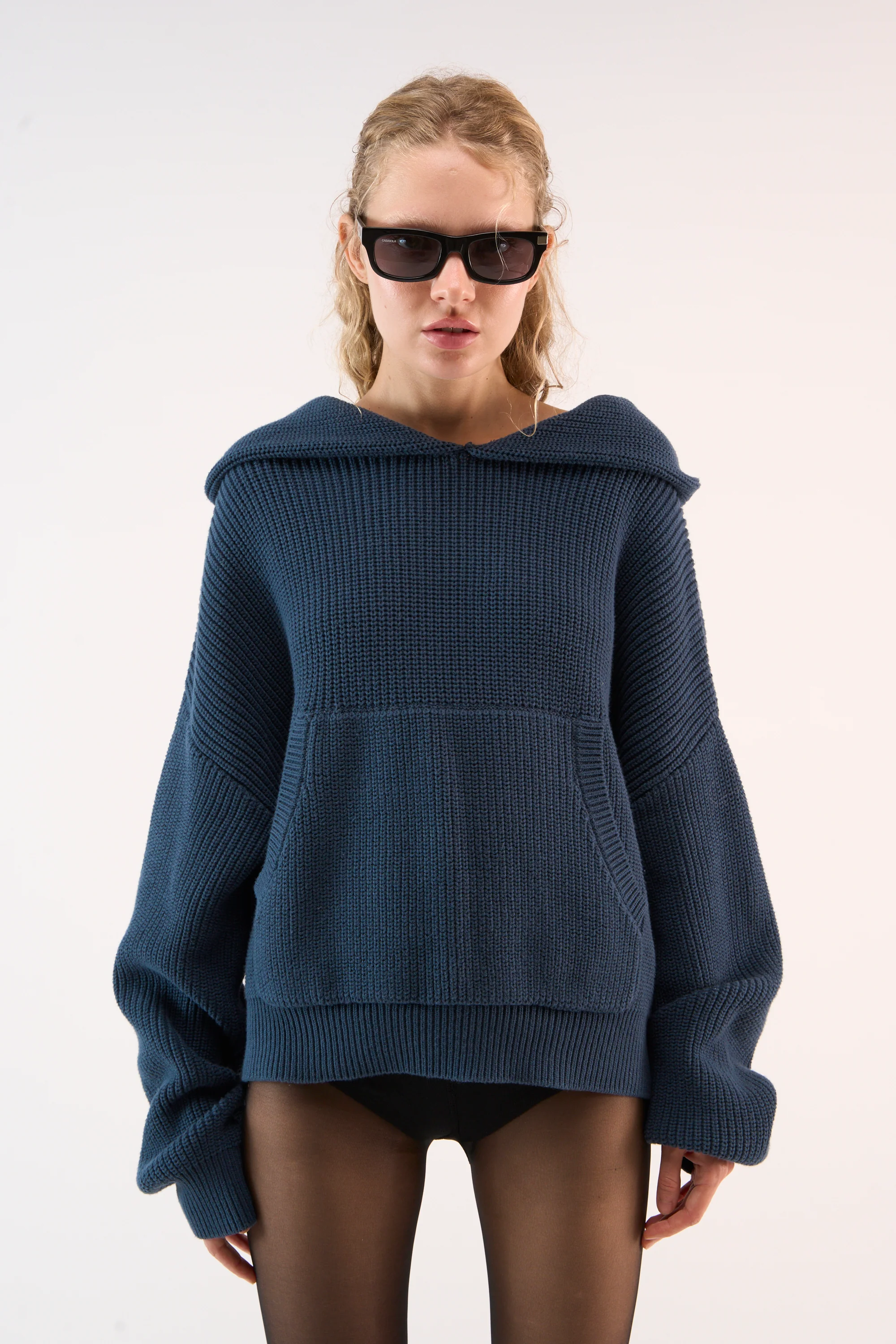Bawdy Navy Knit Hoodie - Image 3