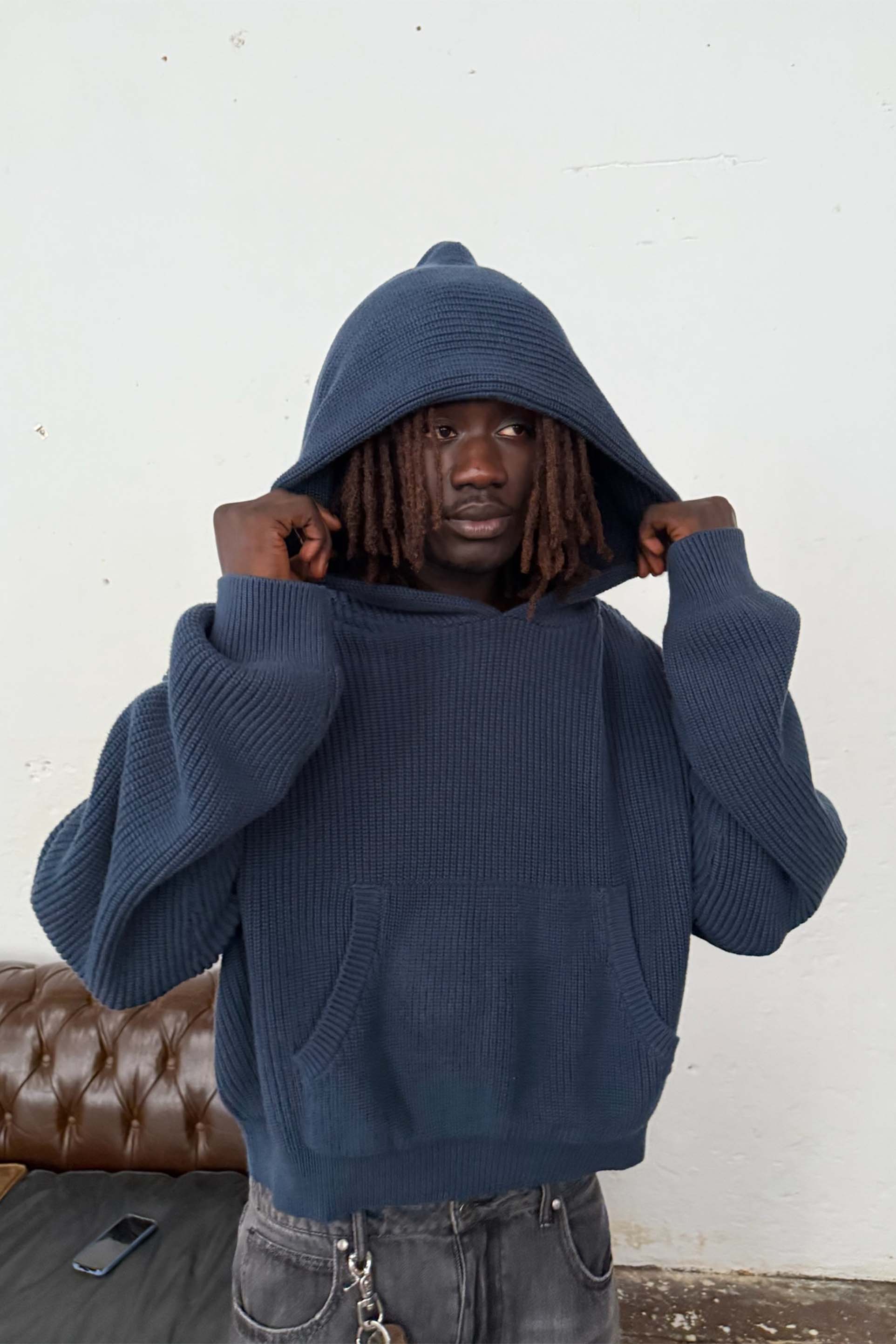 Bawdy Navy Knit Hoodie - Image 5