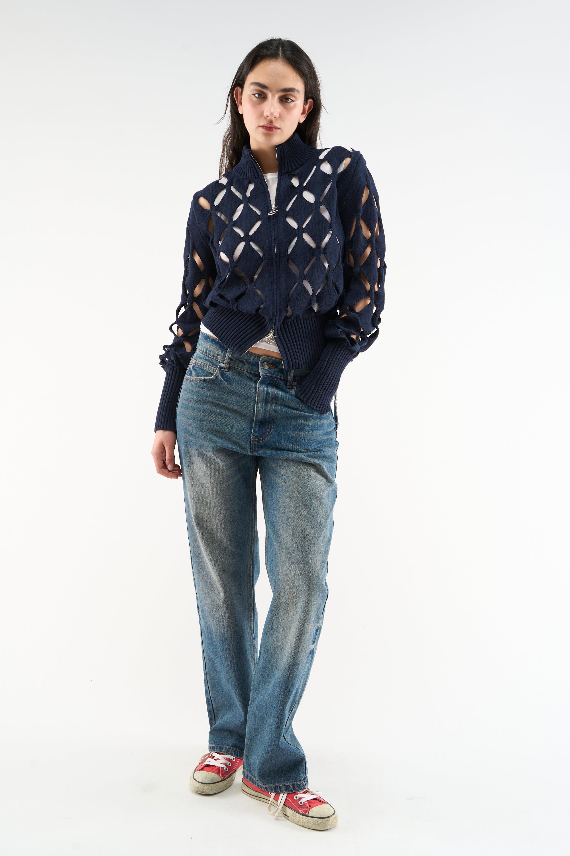 Cambodia Holes Navy Zipper Knit - Image 2