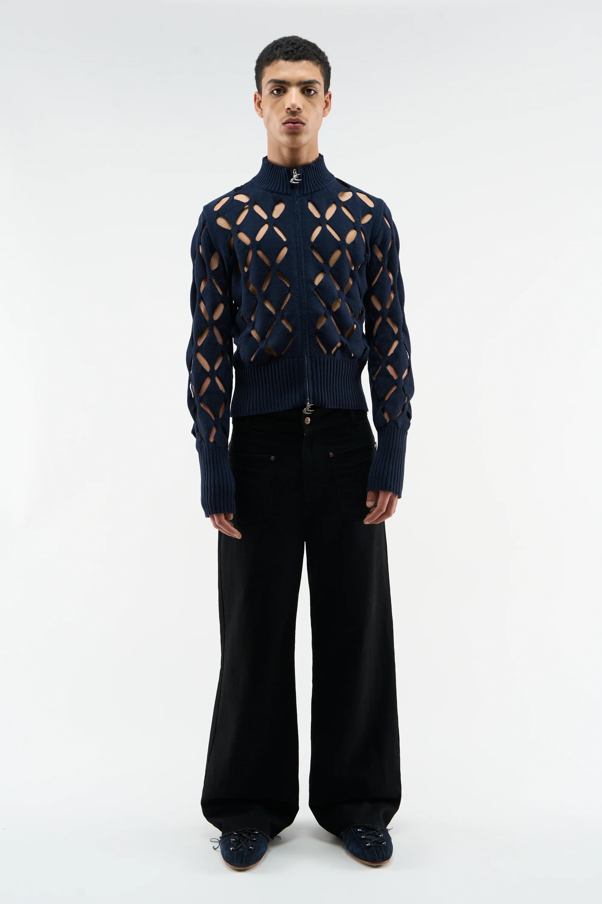Cambodia Holes Navy Zipper Knit - Image 3