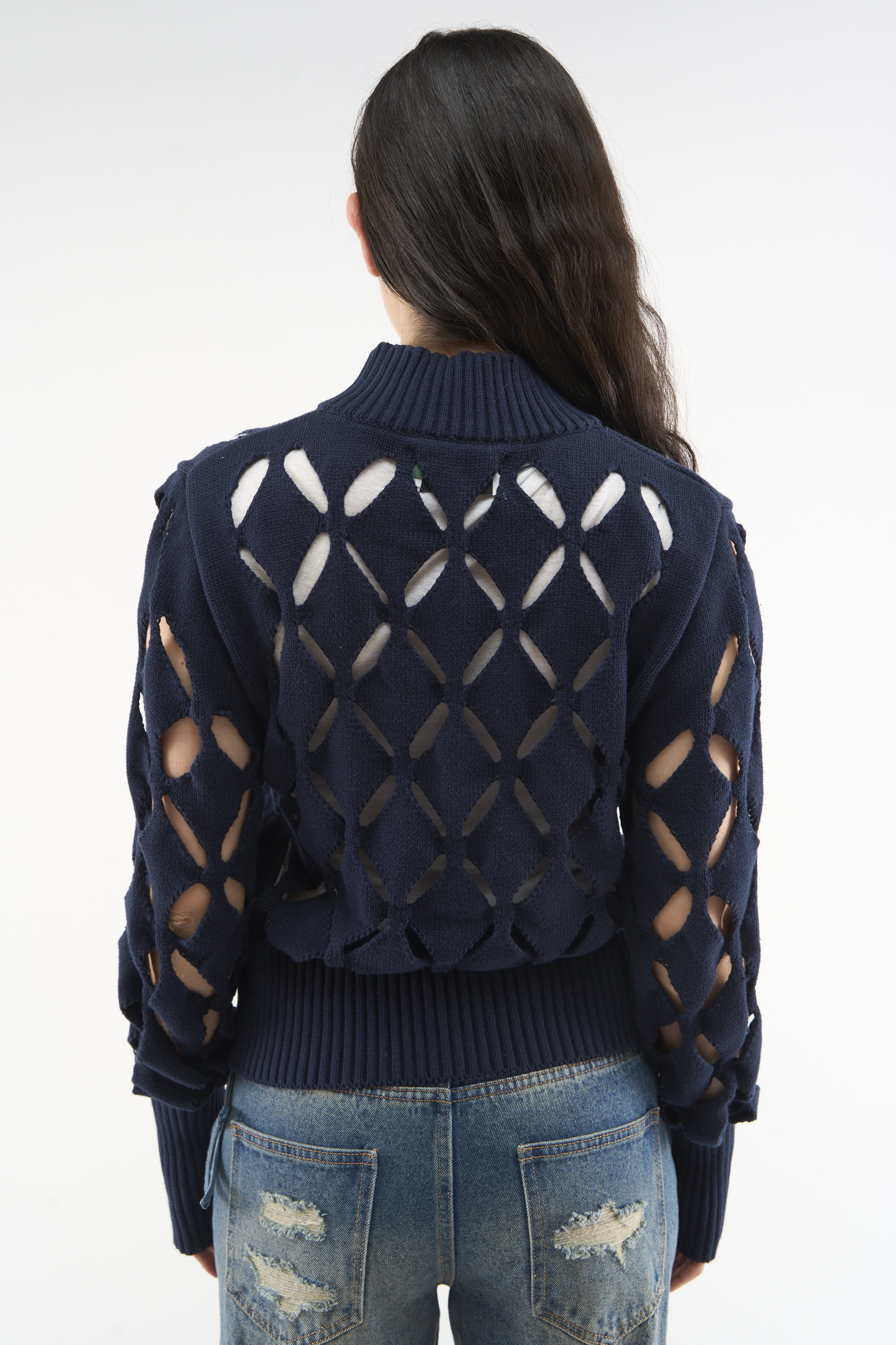 Cambodia Holes Navy Zipper Knit - Image 4