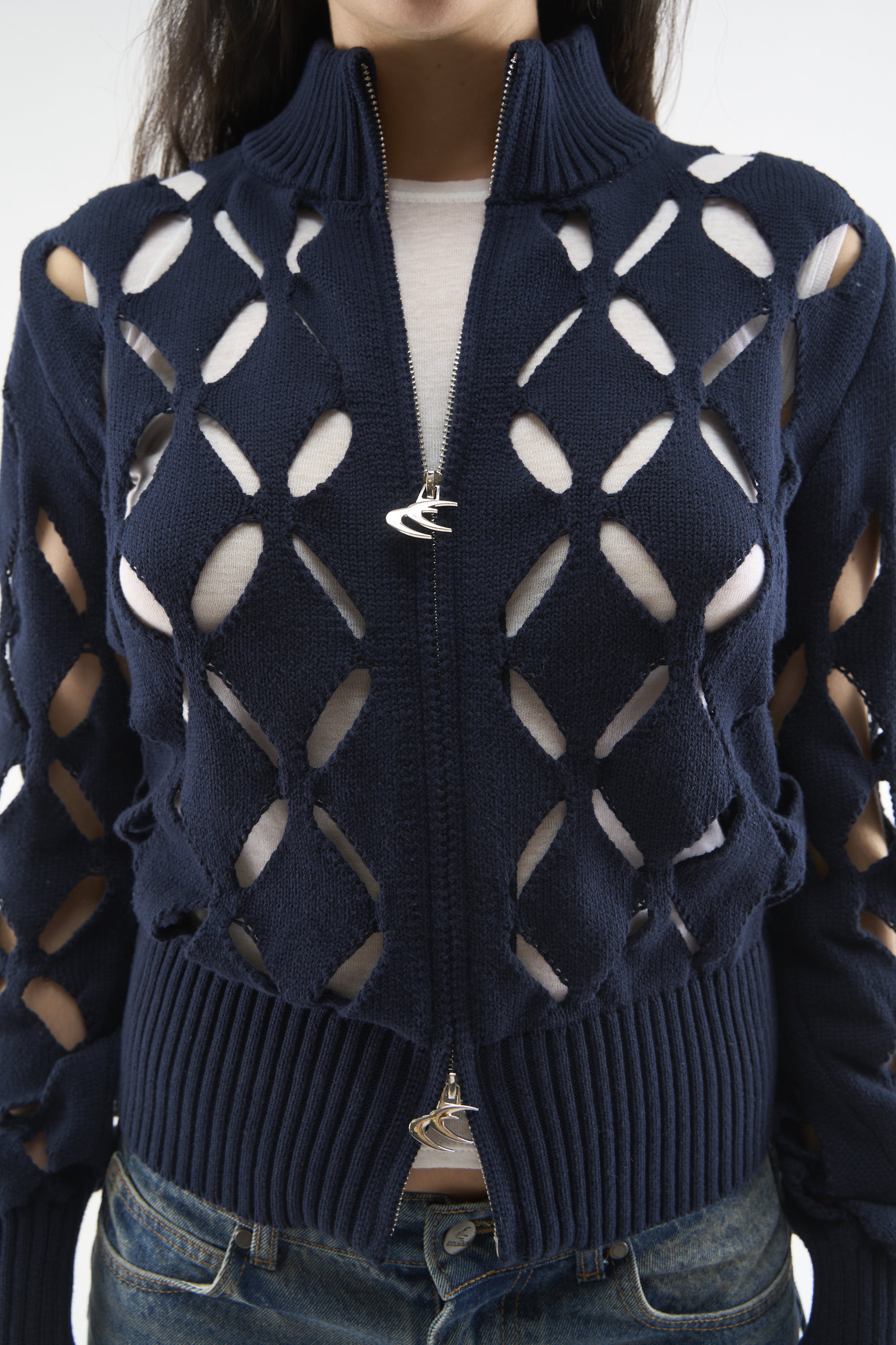 Cambodia Holes Navy Zipper Knit - Image 6