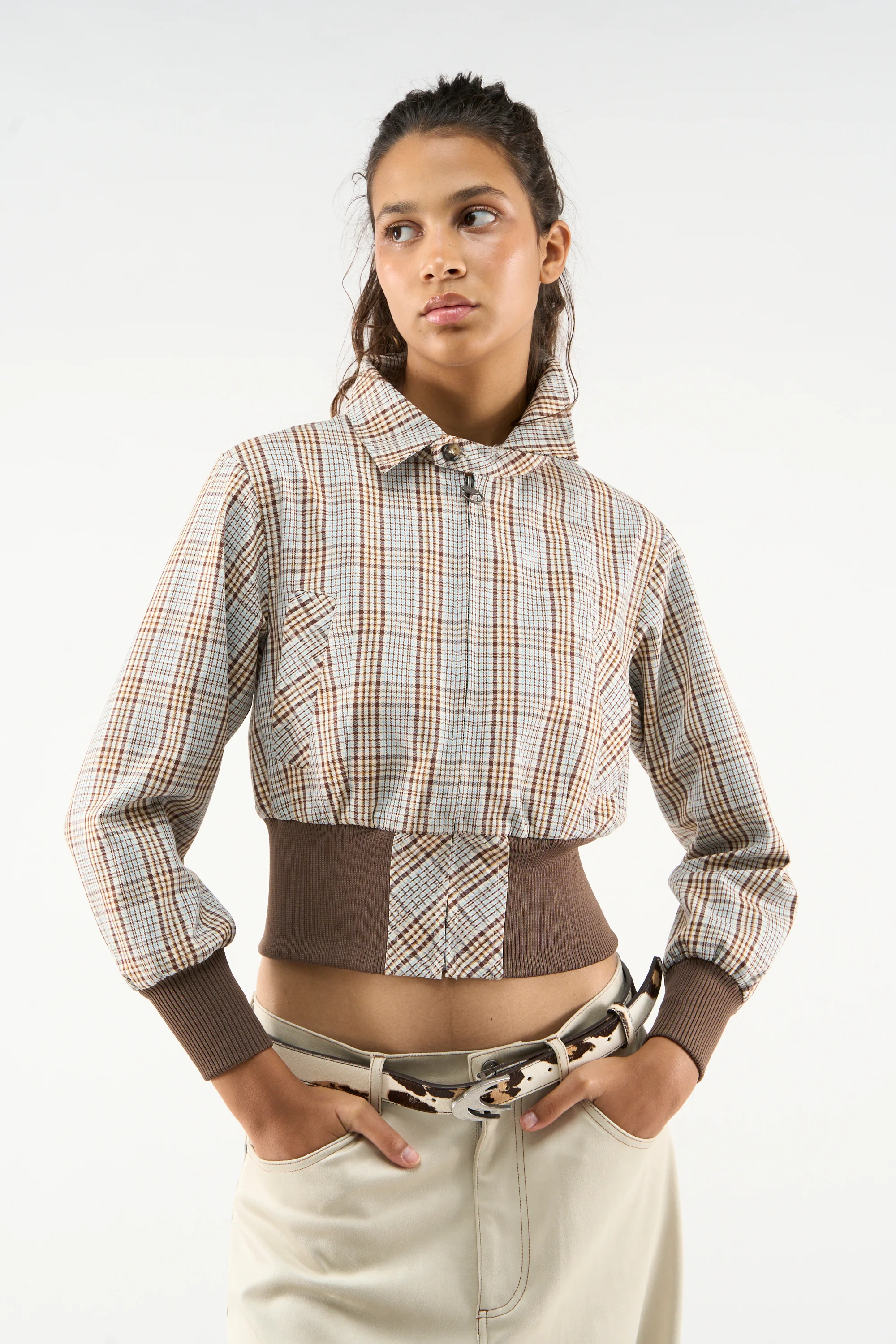 Checkered Brown Harrington Jacket - Image 5
