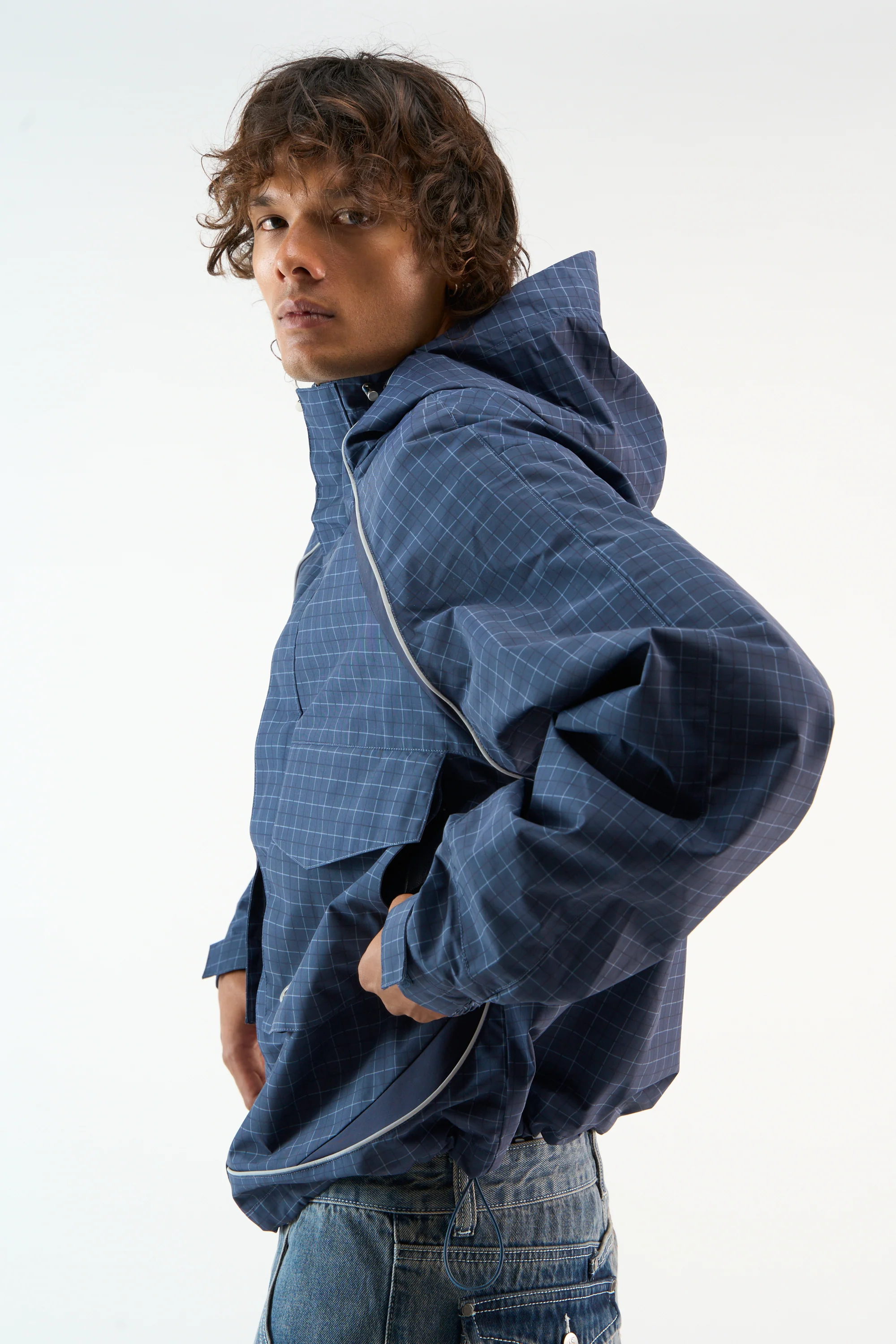 Checkered Navy Essential Windbreaker - Image 4
