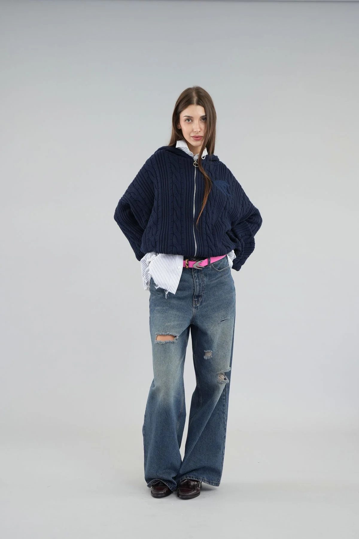 Latte Navy Zipper Knit - Image 10
