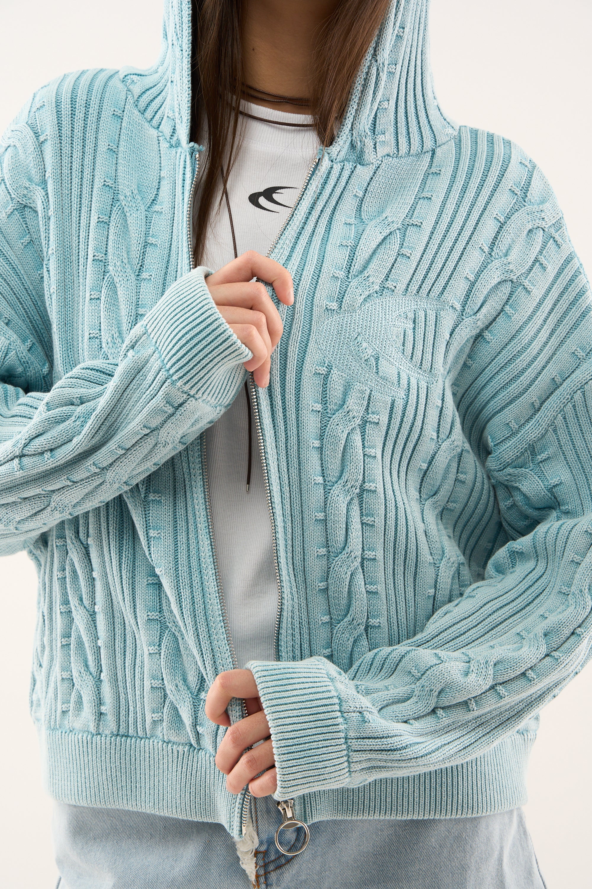 Latte Zipper Light Blue Knit - Image 2