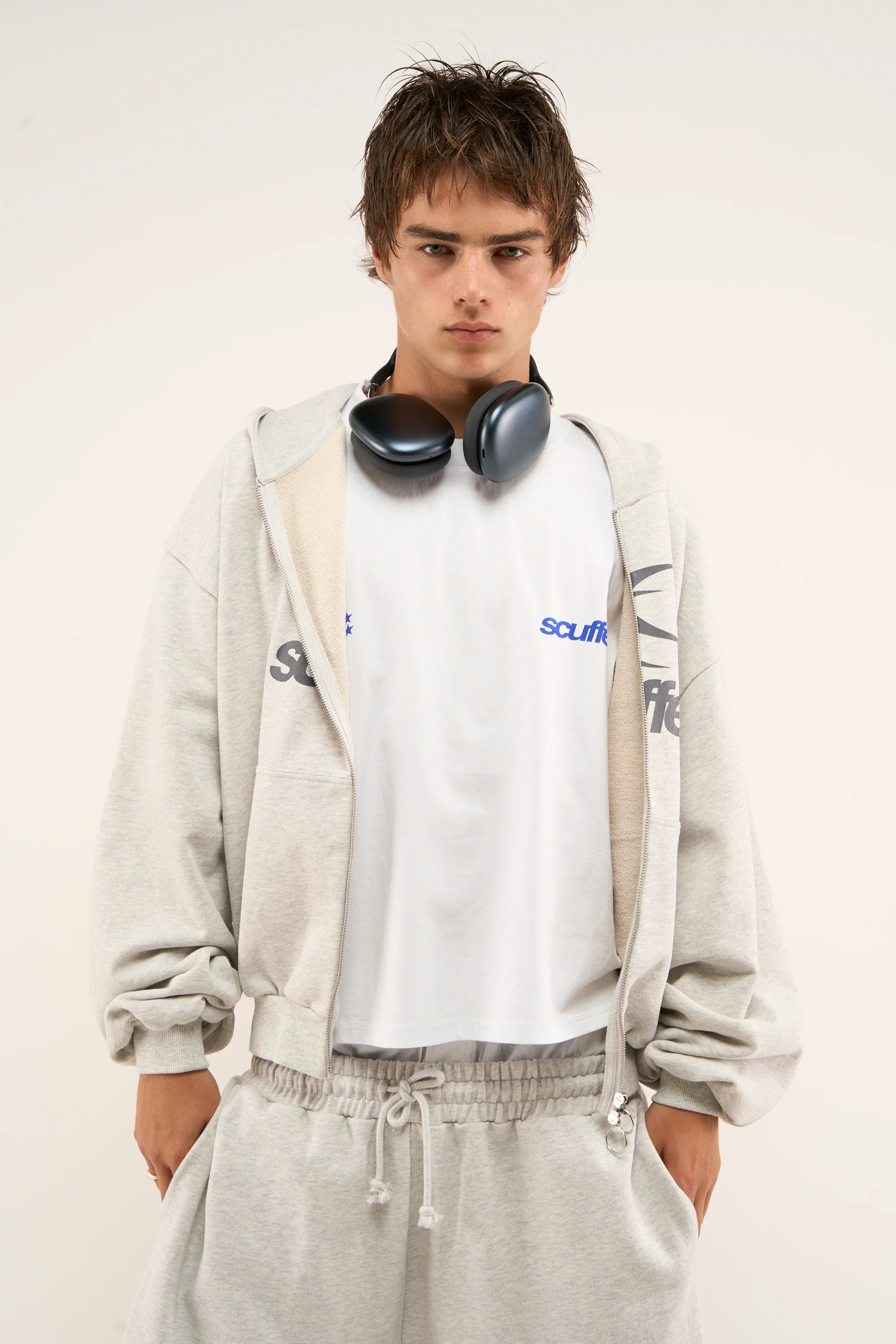 Logo Grey Melange Zipped Hoodie - Image 2
