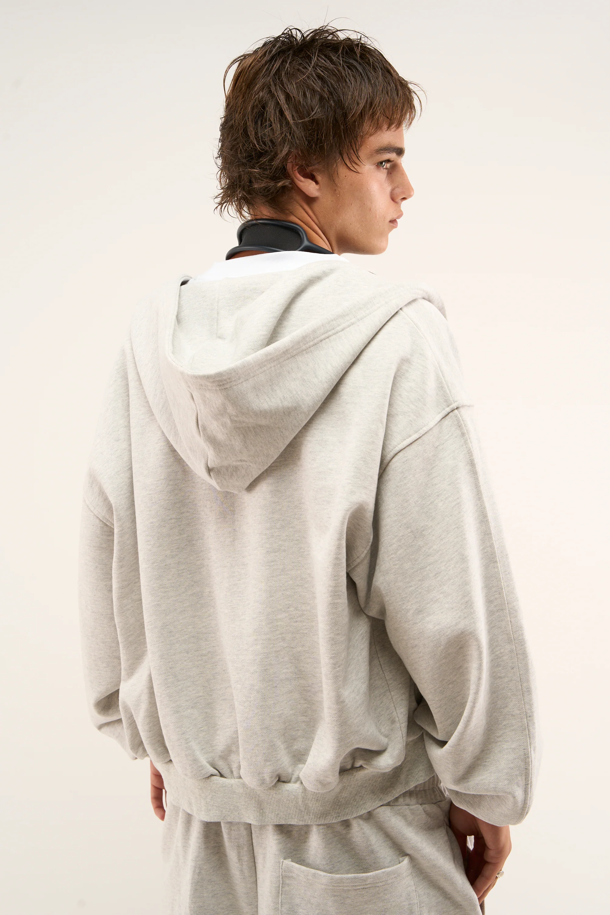 Logo Grey Melange Zipped Hoodie - Image 4