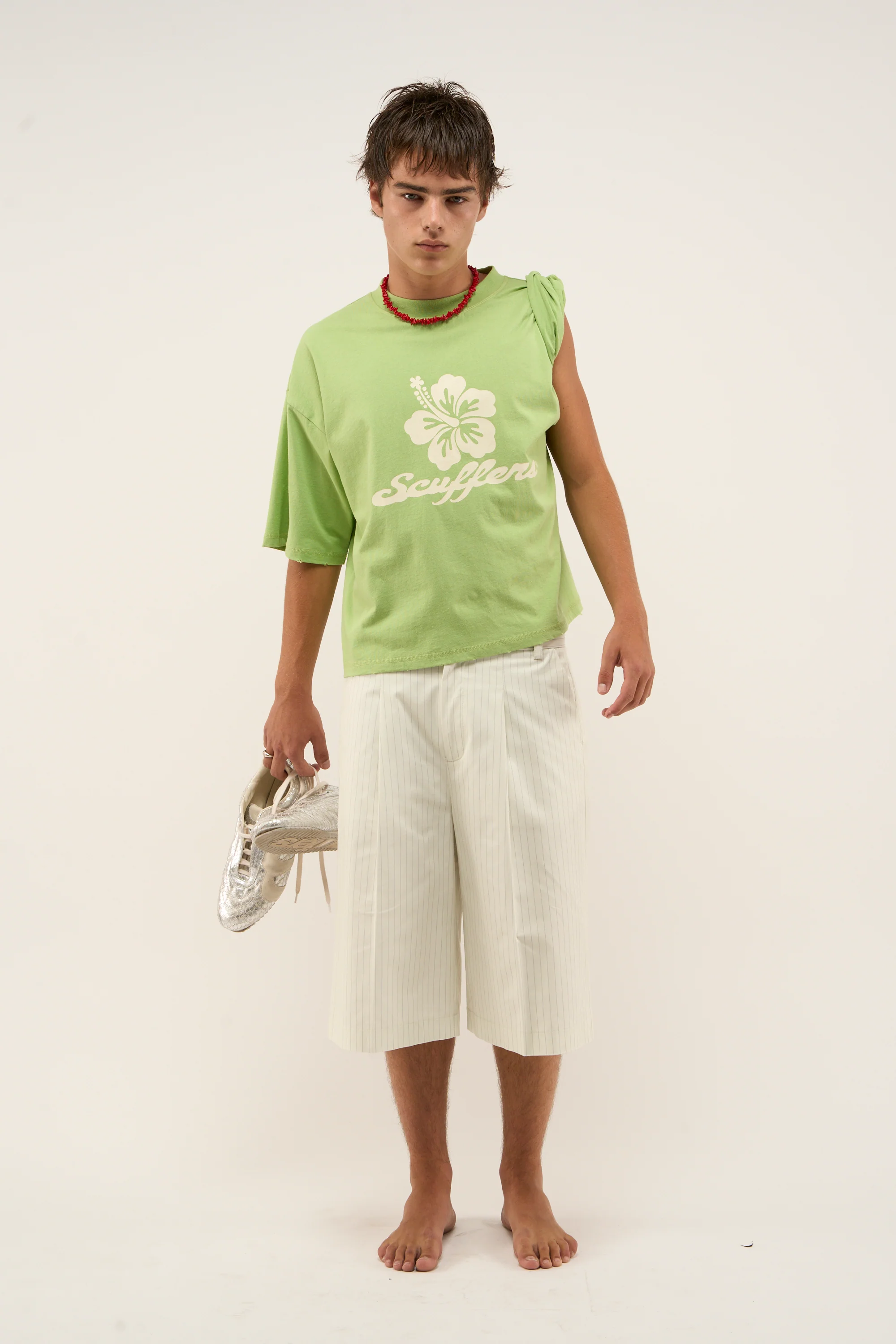Maison Ecru Pinstripe Shorts - Image 2