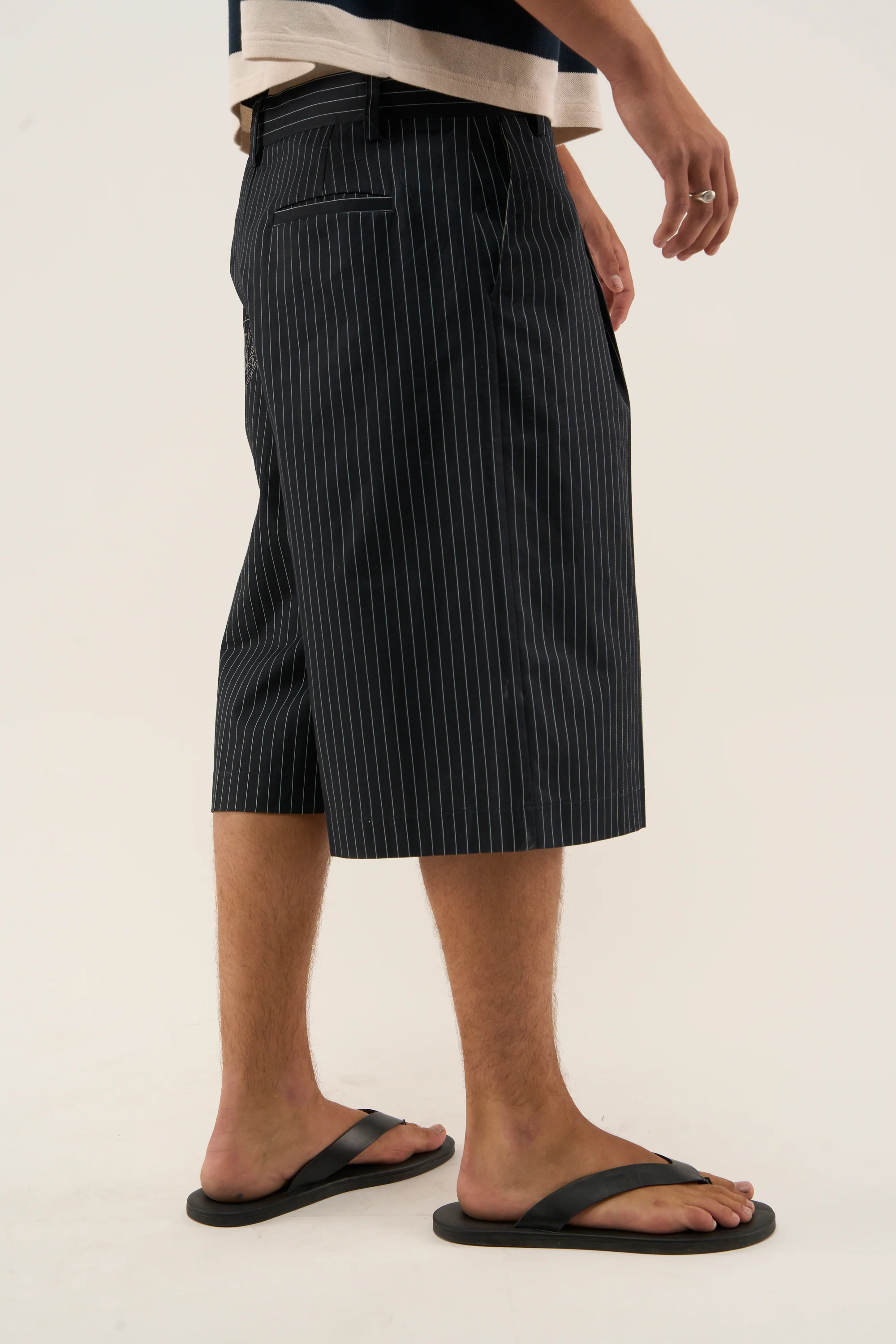 Maison Navy Pinstripe Shorts - Image 6