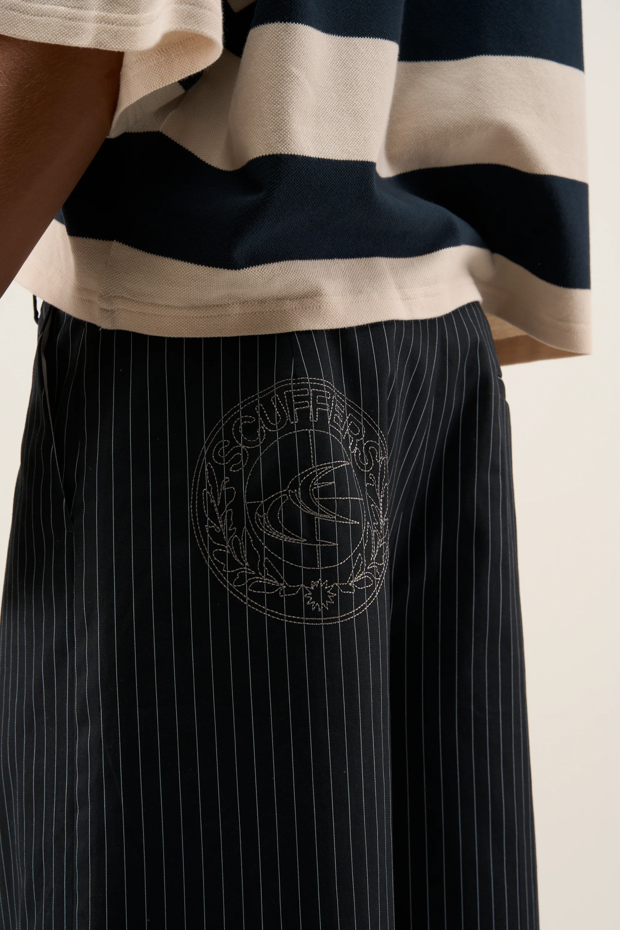 Maison Navy Pinstripe Shorts - Image 8