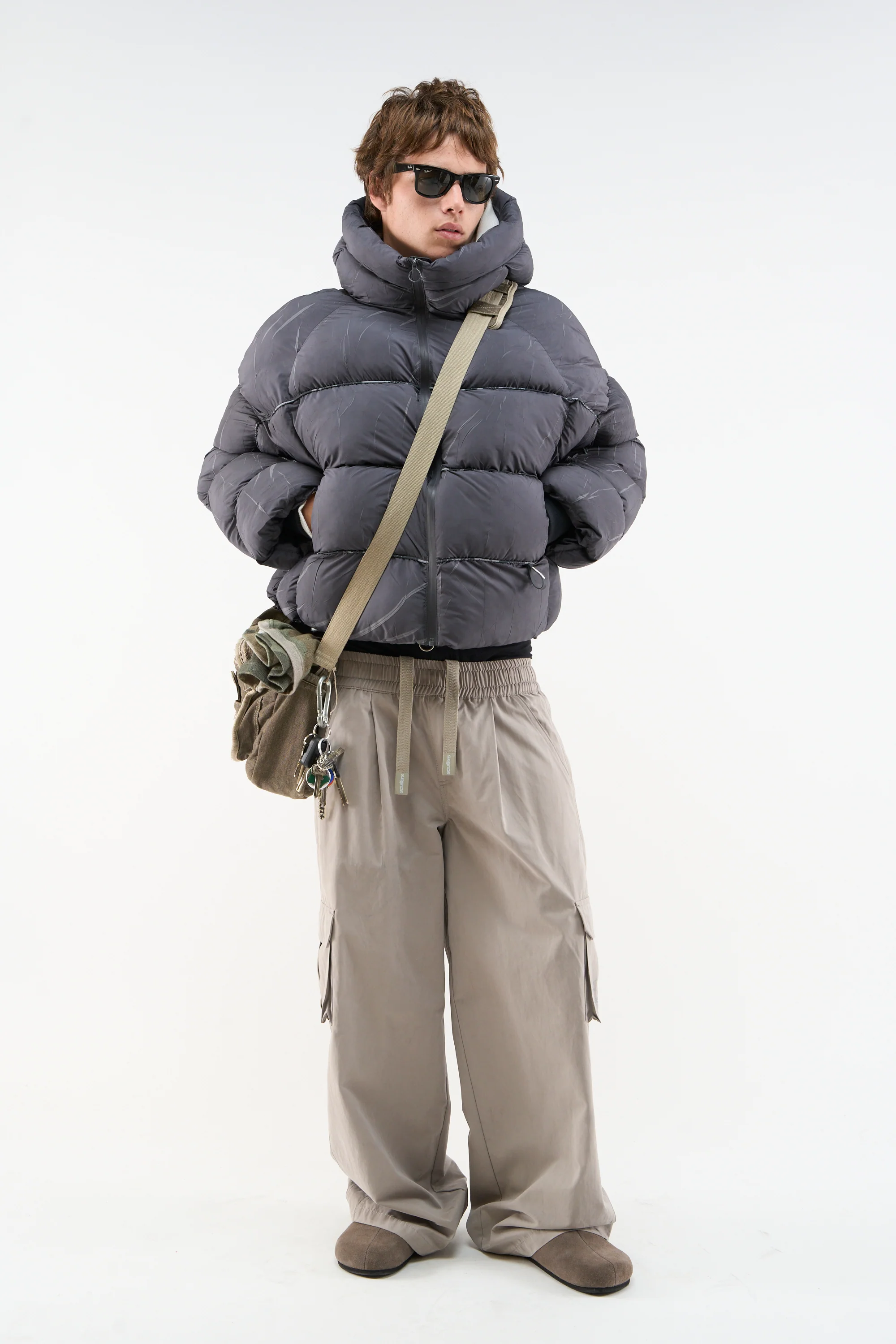 Marble Dark Grey Puffer Jacket - Image 2