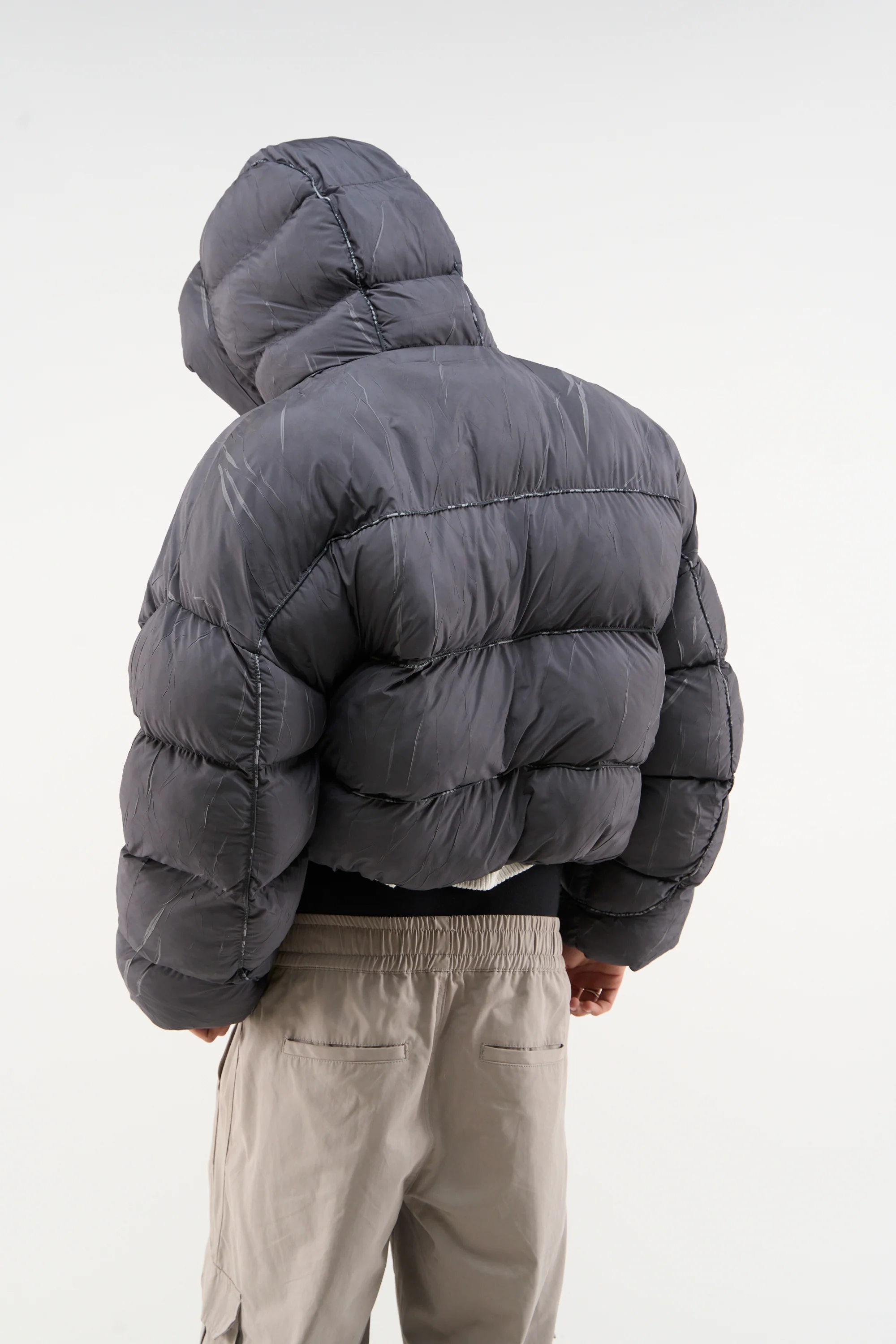 Marble Dark Grey Puffer Jacket - Image 3