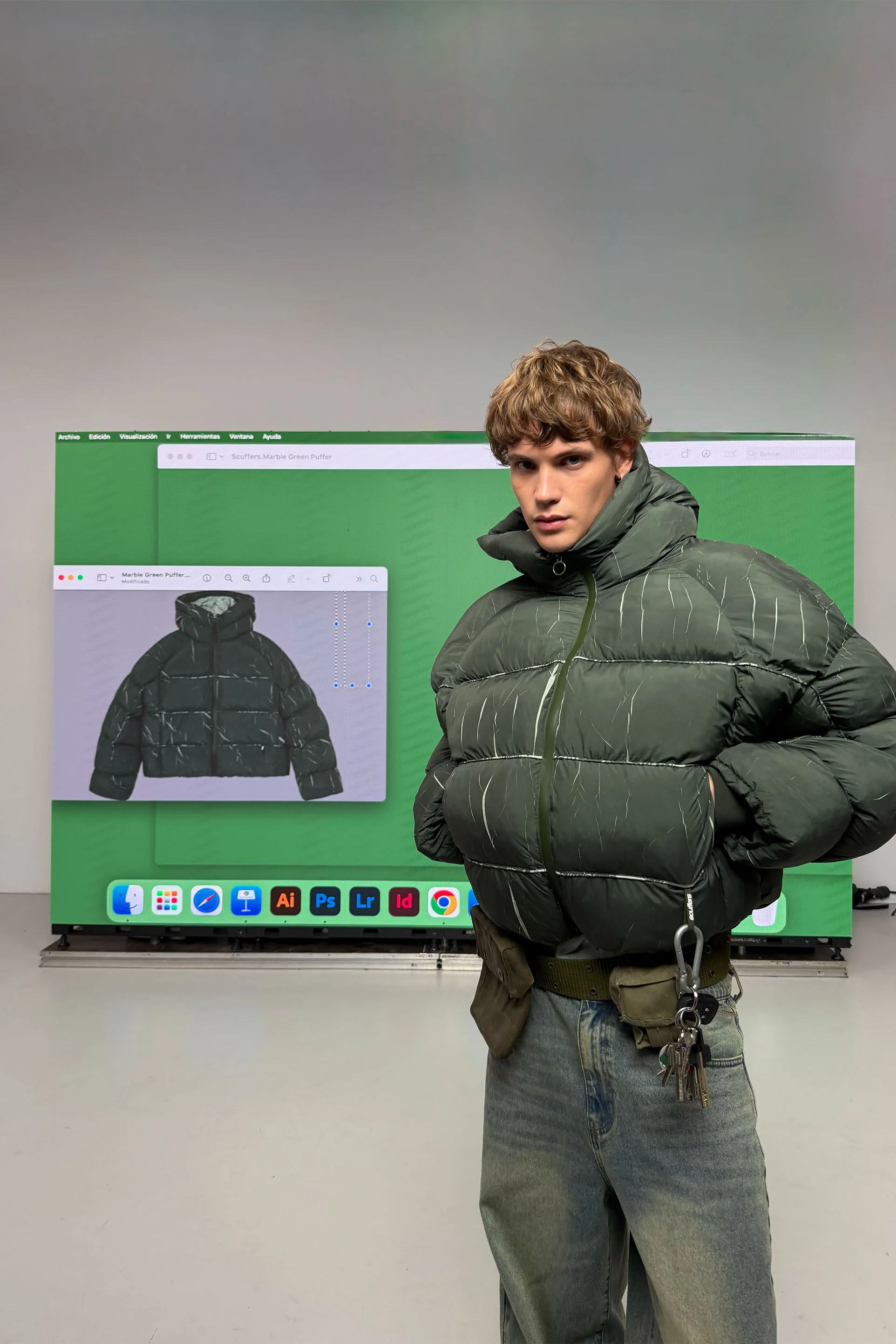 Marble Green Puffer Jacket - Image 6
