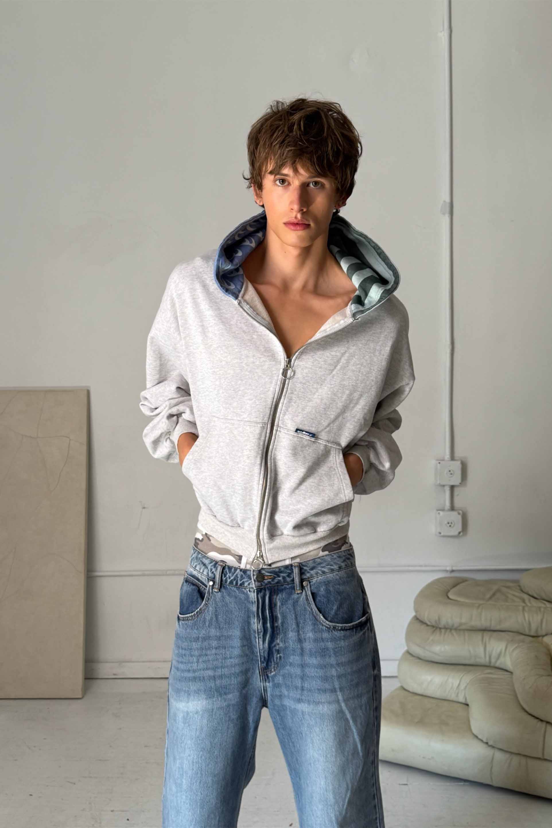 Nowhere Grey Melange Zipped Hoodie - Image 4