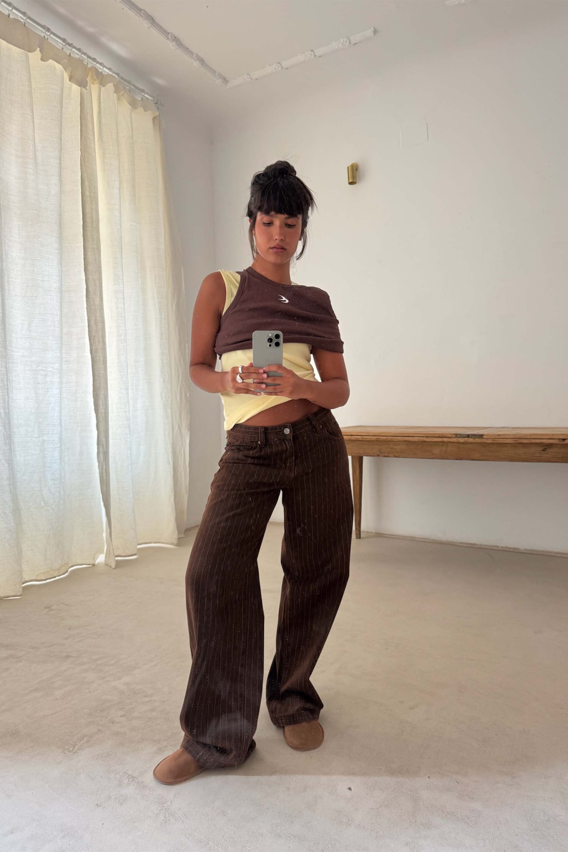 Pinstripe Carrie Brown Pants - Image 4