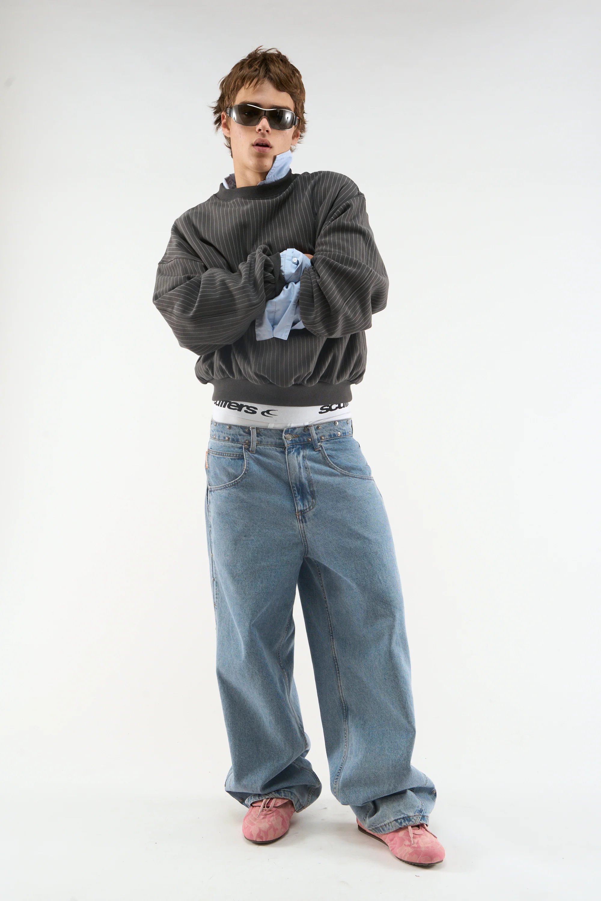 Pinstripe Dark Grey Crewneck - Image 2