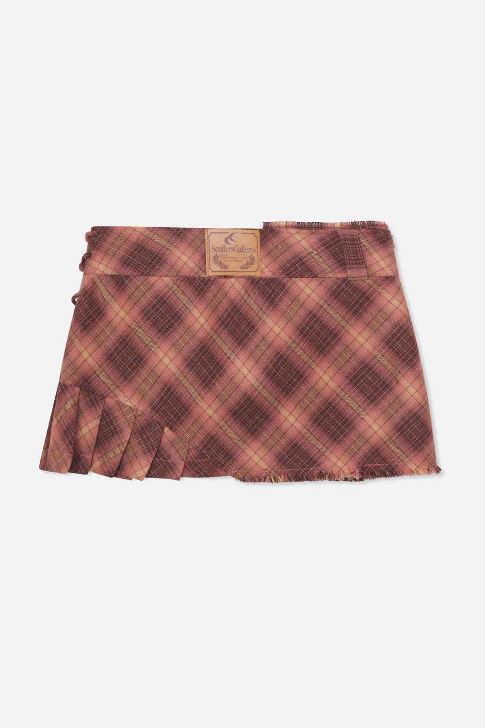 Pleat Burgundy Checkered Skirt - Image 3