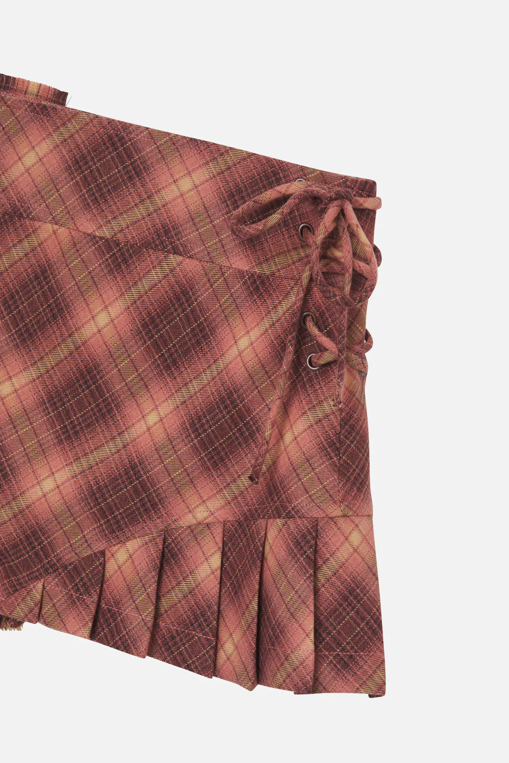 Pleat Burgundy Checkered Skirt - Image 8