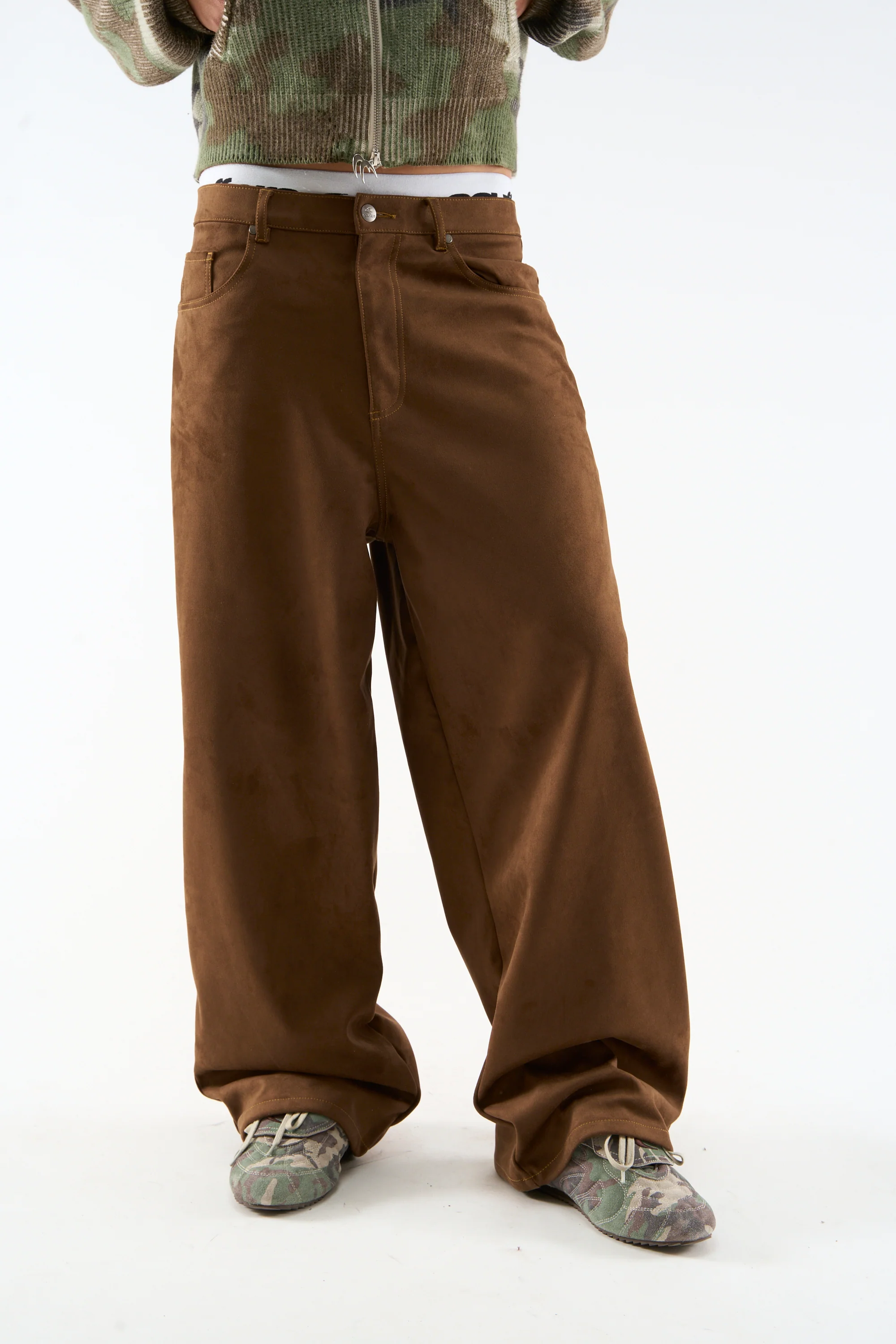 Suede Dark Brown Jumbo Pants - Image 3