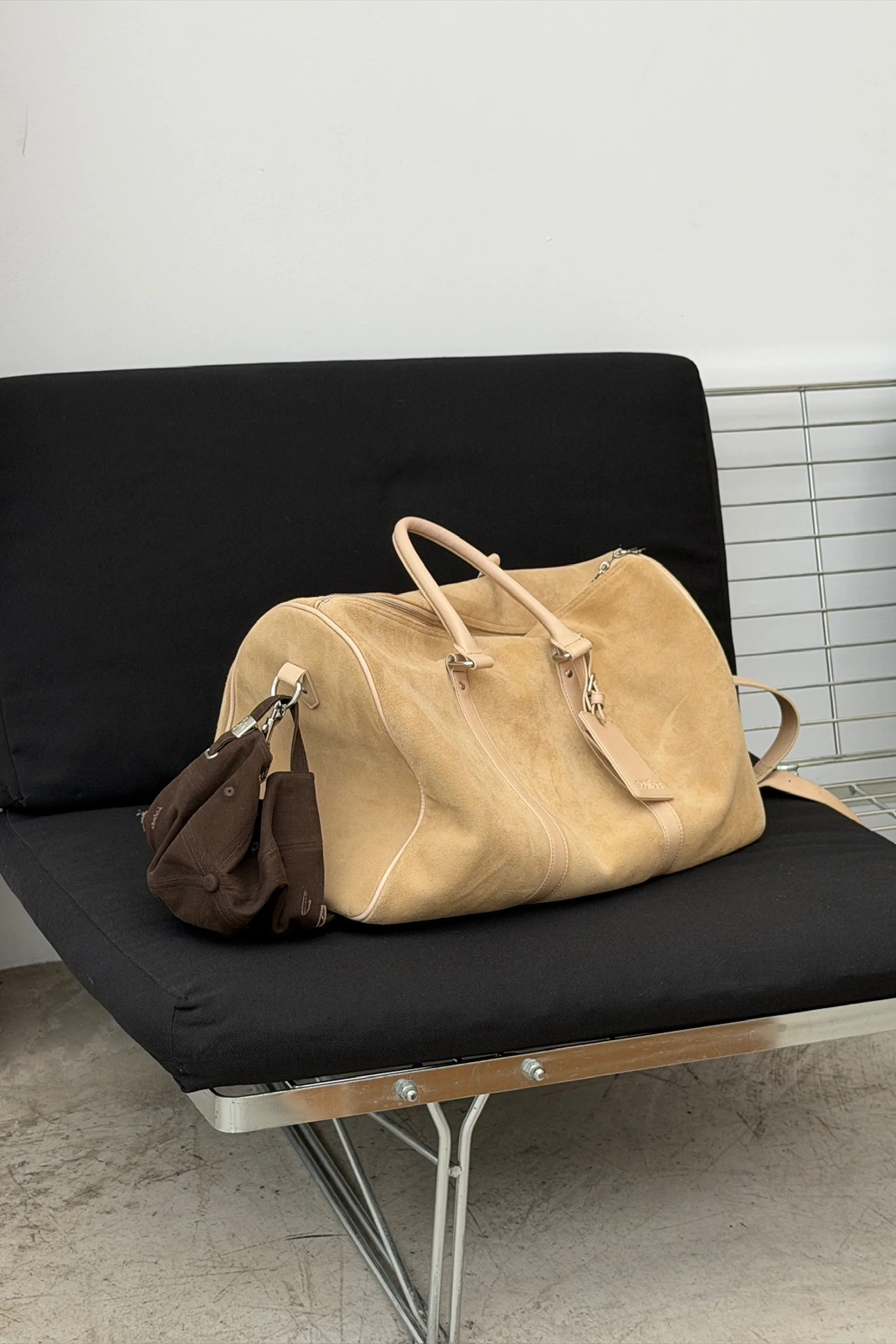 Suede Ecru Duffle Bag - Image 10