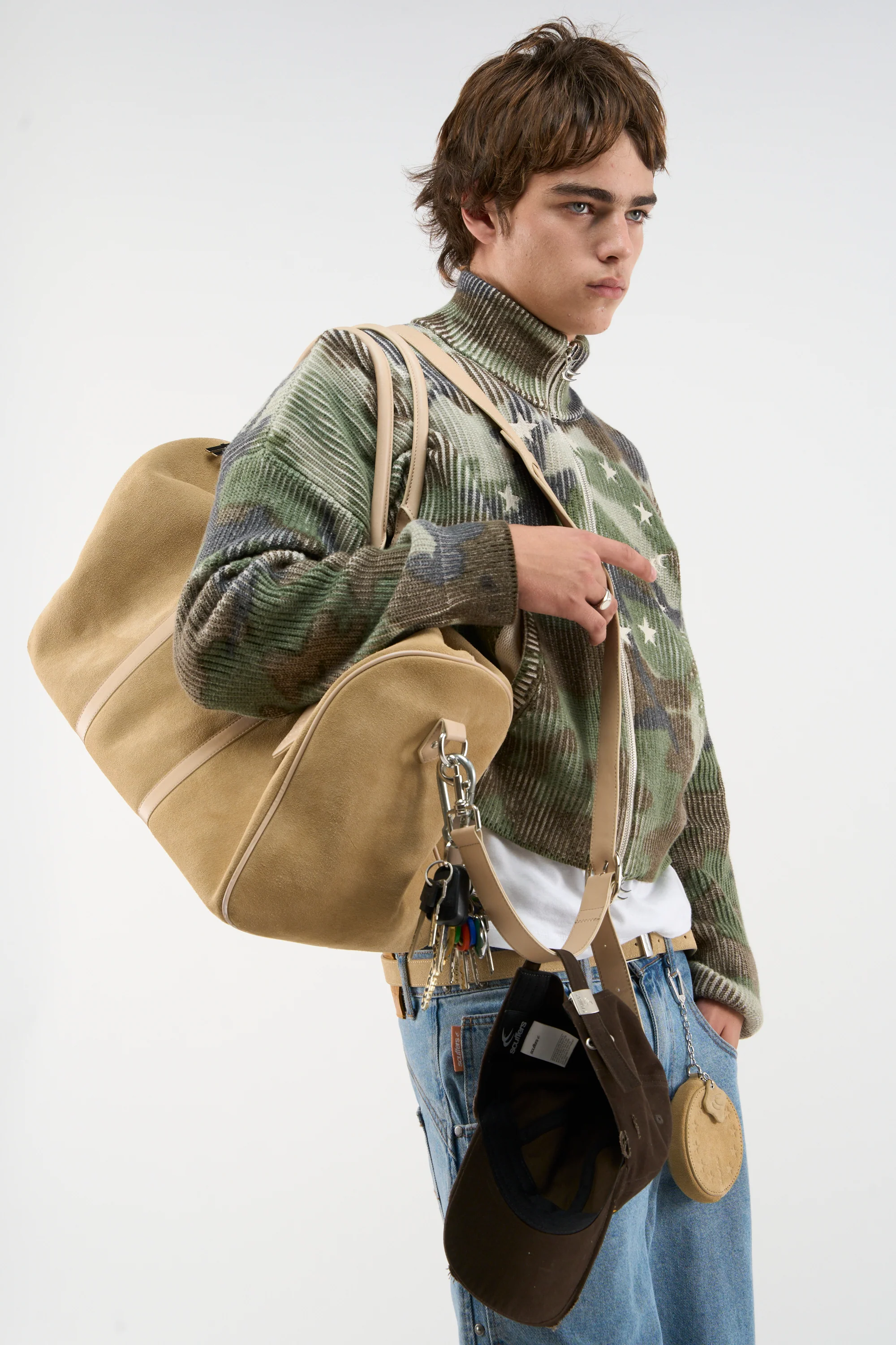 Suede Ecru Duffle Bag - Image 2